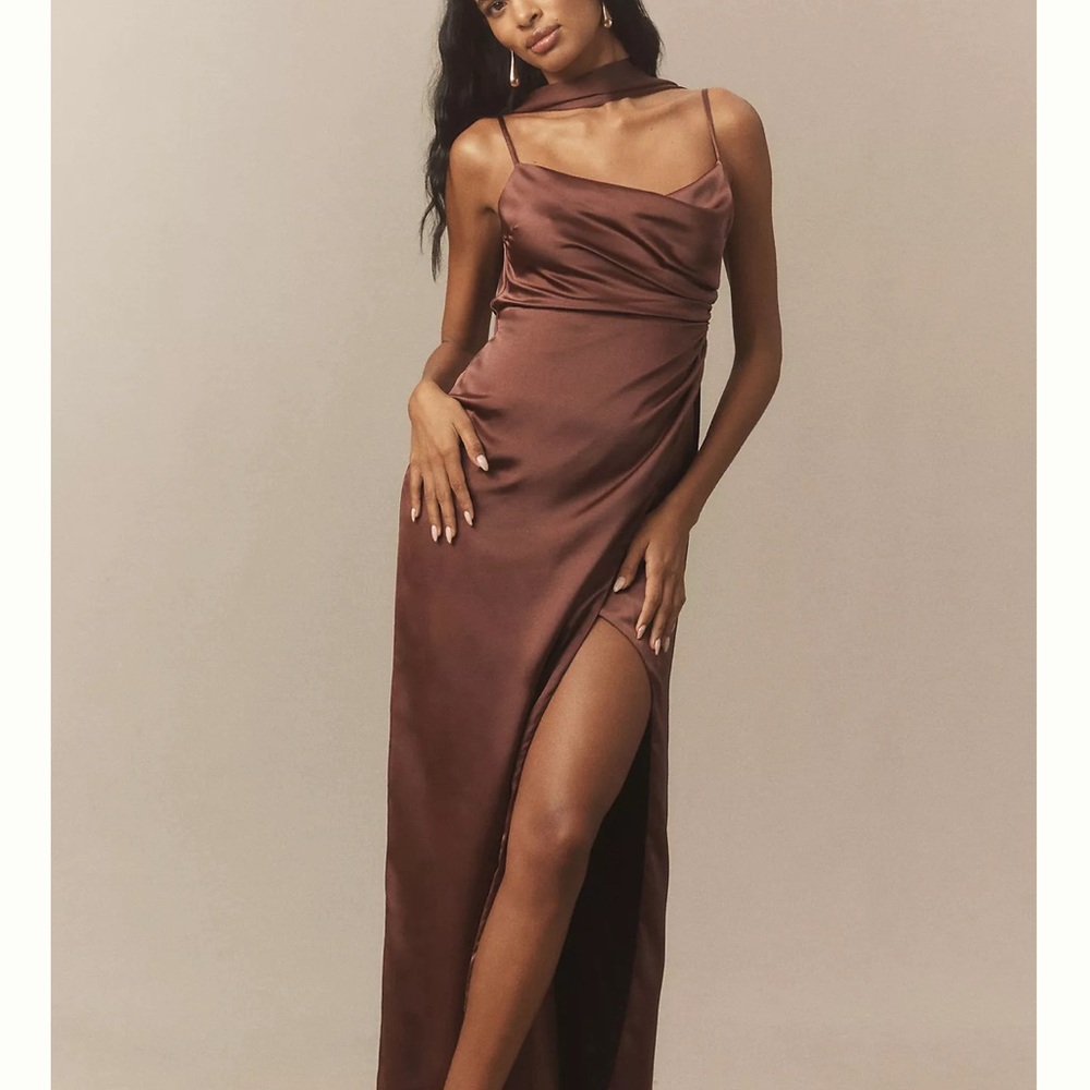 Anthropologie Delaney scoop neck Brown Satin Dress